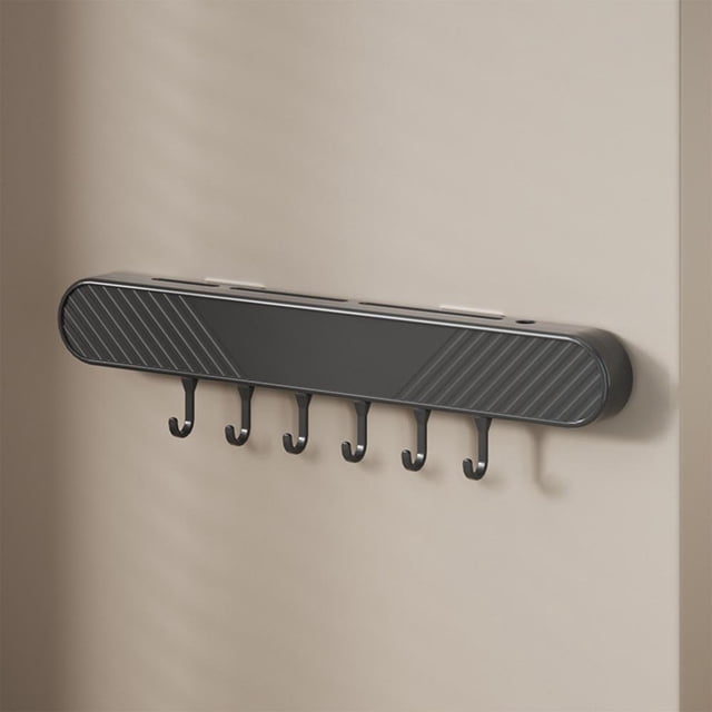 No Drill Wall Mounted Knife Holder, Pot Scraper Storage Rack with 6 Hooks, Space Saving Kitchen Organizer for Utensils and Tools, 17-Inch