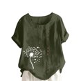 thumbnail image 2 of Jusqu'à 50 % de Rabais Horkkom Chemises à Manches Courtes pour Femmes Été Grande Taille Chemises en Lin Décontractées Col Rond Imprimé Floral Hauts Amples, 2 of 4