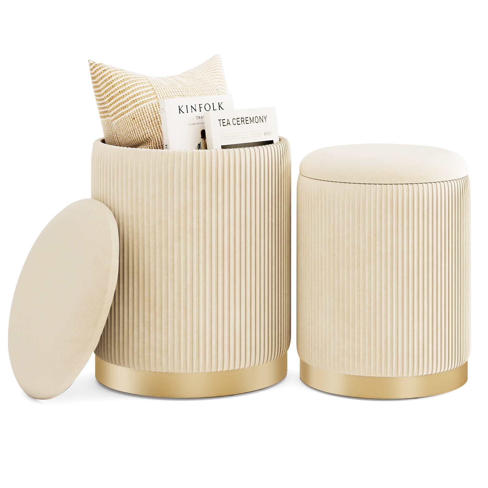 Giantex Ensemble de 2 Ottomans de Hauteur, Tabouret Emboîtable Rembourré pour la Maison, Table d'Appoint Compacte pour Chaussures d'Entrée, Repose-Pieds de Coiffeuse