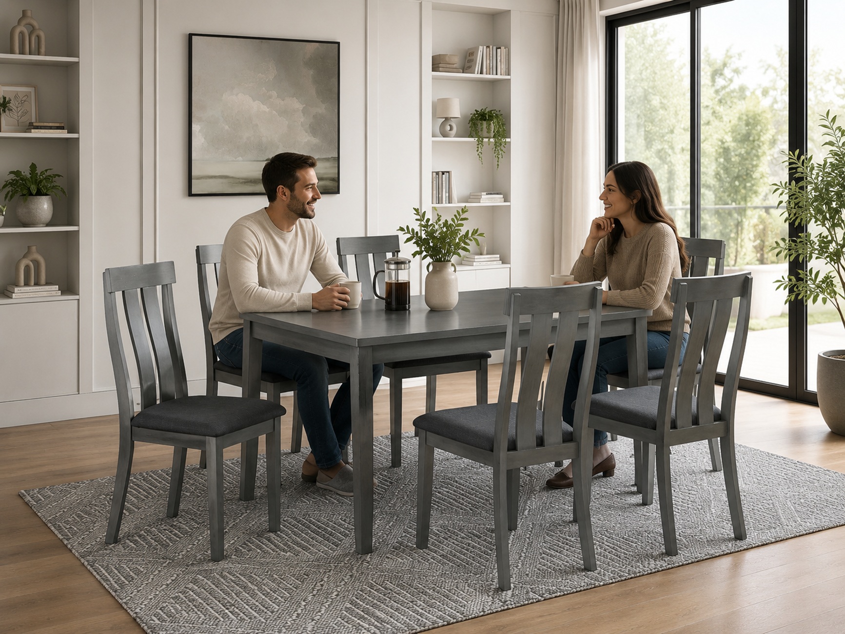 K-Living 7 Pcs Mira Solid Wood Dining Table Set (Table with 6 Chairs)