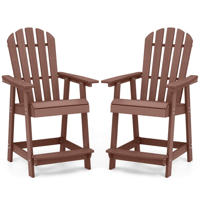 Costway 2 PCS Bar Stool HDPE Patio Chair with Armrest Footrest Home Indoor Outdoor Brown