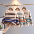 thumbnail image 4 of 2025 Tout-Petits Enfants Bébés Garçons et Filles Mode Mignon Rayé Manches Longues Chaud Col Rond Chandail Orange, 4 of 4