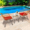 thumbnail image 4 of Gymax Ensemble Bistro de Patio en Rotin 3 Pcs Ensemble de Mobilier de Conversation avec Coussins Rouges, 4 of 10