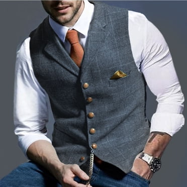 Gilet pour Hommes Homme Gilet à Col en V Gilet à Carreaux à Carreaux Simple Boutonnage Coupe Ajustée Gilet 6 Boutons Costume Gilet d'Affaires Garder au Chaud Gilet d'Hiver Extérieur, Gilet pour Hommes, Chemises pour Hommes en Liquidation