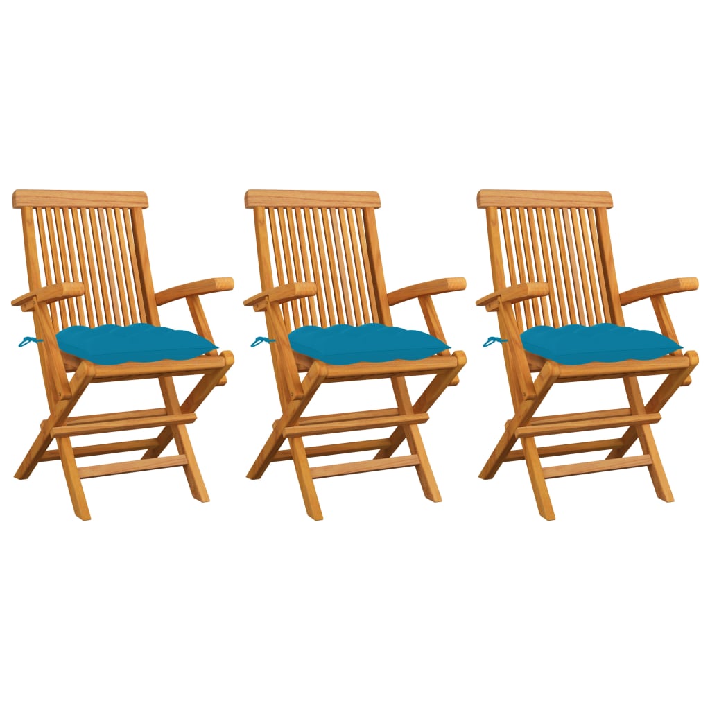 vidaXL Garden Chairs with Light Blue Cushions 3 pcs Solid Teak Wood