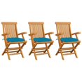 thumbnail image 1 of vidaXL Garden Chairs with Light Blue Cushions 3 pcs Solid Teak Wood, 1 of 12