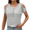thumbnail image 1 of Timegard Plus Size Tops for Women Round Neck Clod Shoulder Button Short Sleeve Comfy Casual Loose Blouse, 1 of 7