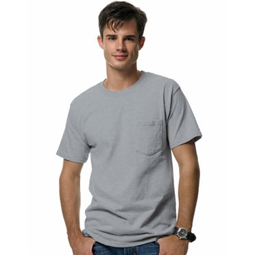 Hanes Beefy-T Men`s Pocket T-Shirt, M, Light Steel