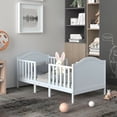 thumbnail image 4 of Gymax 2-in-1 Convertible Toddler Bed Kids Wooden Bedroom Furniture w/ Guardrails White, 4 of 9