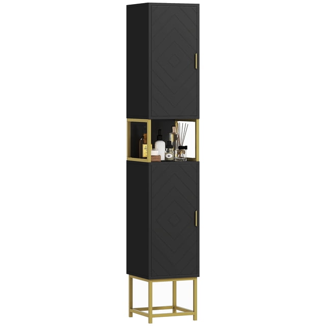 kleankin 67" Tall Bathroom Storage Cabinet, Freestanding Linen Tower, Black
