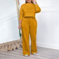 thumbnail image 2 of Timegard Ensembles Détente 2 Pcs pour Femmes Col Ras du Cou Manches Longues Hauts Courts Taille Élastique Cordon de Serrage Pantalons à Jambes Larges Ensembles, 2 of 7