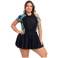 thumbnail image 1 of MSemis Maillot Dermoprotecteur une Pièce pour Femmes, Fermeture Éclair devant, Robe de Bain à Manches Courtes, Maillot de Bain à Séchage Rapide, Noir Vert 3TG, 1 of 7