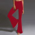 thumbnail image 2 of Pantalon Décontracté pour Femmes, Uni, Longueur Sport, Jambe Évasée, Taille Haute, 2 of 6
