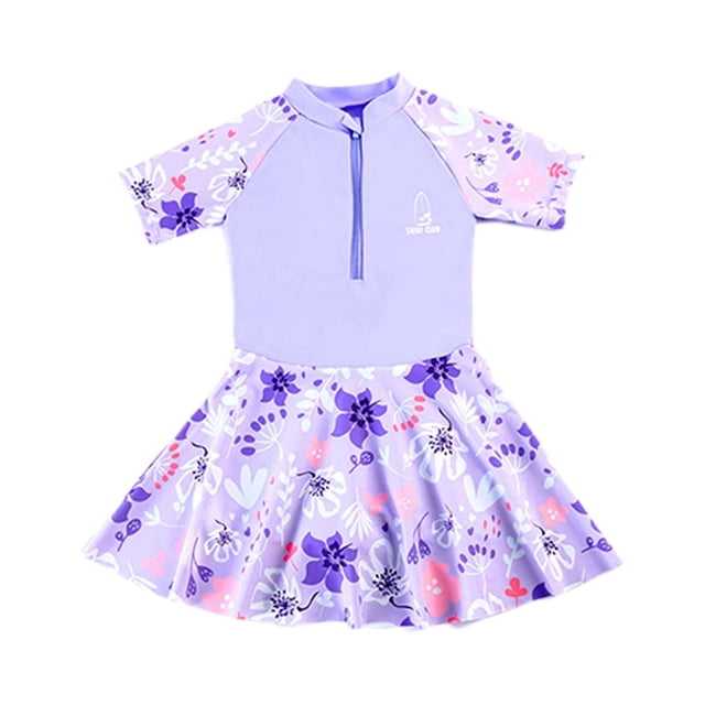 Kid Girl Swimming Bathing Suit Rash Guard Ruffle Floral Pattern Long Sleeve Sun Protection Girls Bathing Suit XXL