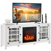Costway Meuble TV avec foyer de 58 po pour téléviseurs jusqu'à 65 po avec foyer électrique de 1400W Blanc
