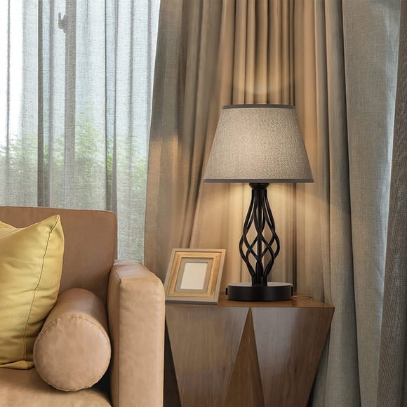 2pcs USB Table Lamps Vintage Nightstand Bedside Lamps Set with USB/AC Outlet