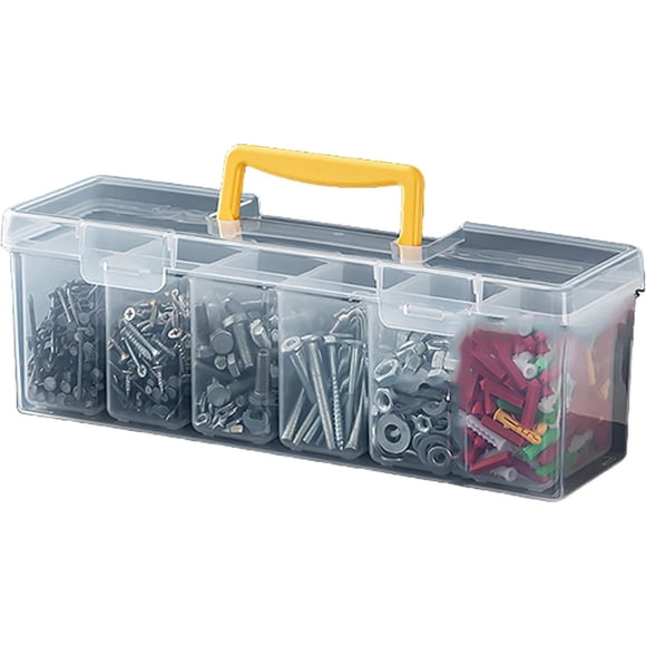 7 Piece Clear Tool Organizer Set With Handle 6 Small 1 Large Interlocking Plastic Storage Box For Nut Bolts Screws Wrenches Hardware Parts Portable Box Plastic Free Size