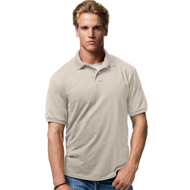 Hanes Cotton-Blend Men`s Jersey Polo, L, Sand