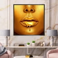 thumbnail image 3 of Designart Gold Paint Drips From Sexy Woman Lips FLOAT FRAME WALL ART, 3 of 4