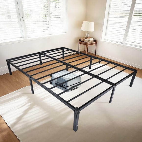 Cadre de Lit Format Grand Sans Sommier Requis, Cadre de Lit Plateforme avec Lattes Métalliques Robustes, Base de Matelas à Assemblage Facile, Capacité de 882 Lb