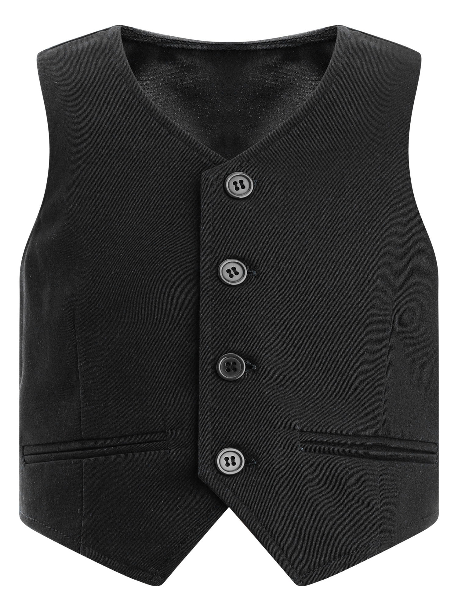 YONGHS Garçons Enfants Gilet de Costume Satiné Formel Coupe Classique Col en V à Simple Boutonnage Gilet de Robe Noir 6