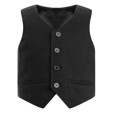 Xnihocha Garçon Enfants Mariage Fête Gilet Formel Sans Manches Col en V Boutonné Veste Gilet Noir 4T