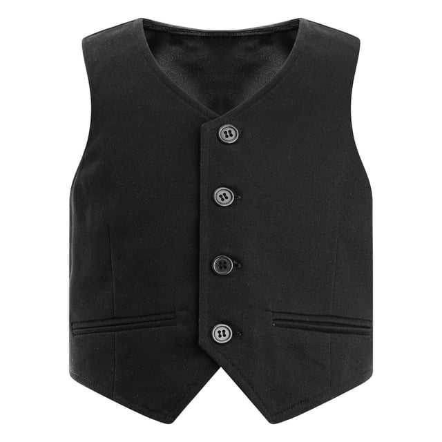 YONGHS Garçons Enfants Gilet de Costume Satiné Formel Coupe Classique Col en V à Simple Boutonnage Gilet de Robe Noir 6