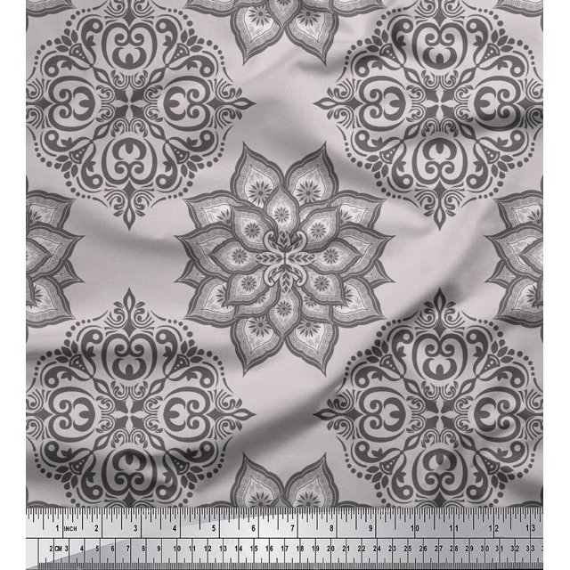 Soimoi Velvet Fabric Floral Mandala Print Sewing Fabric Yard 58 Inch Wide