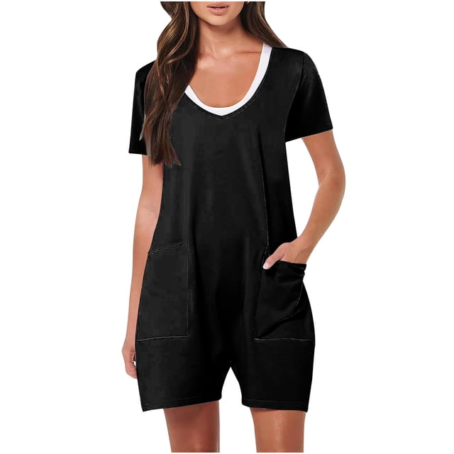 LSLJS Women's Summer Casual Short Sleeve Rompers Loose Shorts Overalls Jumpsuit with Pockets