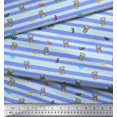 thumbnail image 2 of Soimoi Blue Rayon Fabric Coffee Cup & Stripe Decor Fabric Printed Yard 42 Inch Wide, 2 of 5