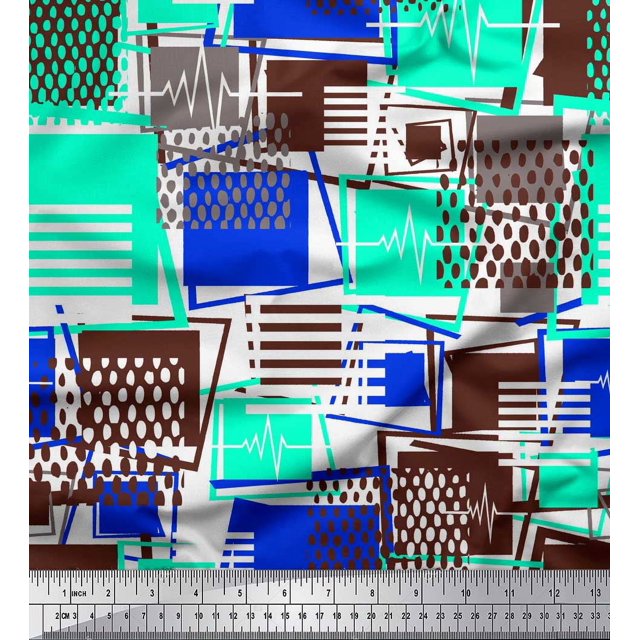 Soimoi Green Poly Georgette Fabric Geometric Abstract Fabric Prints By Yard 52 Inch Wide