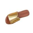 thumbnail image 2 of Flat Sandals for Women Slide Open Toe Solid Color Leather Non Slip Breathable Beach Summer Slide Sandals Gold, 2 of 7
