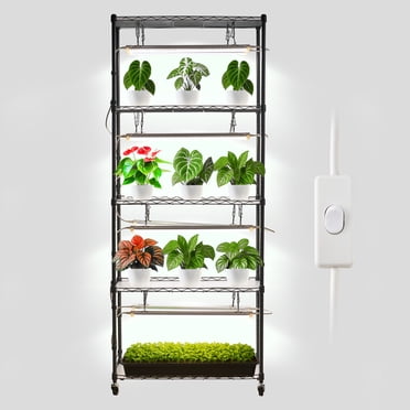 VEVOR DIY Plant Shelf with Grow Lights, 71 in Tall Indoor Plant Stand with Wheels, 192W 5000K Full Spectrum Grow Lights
