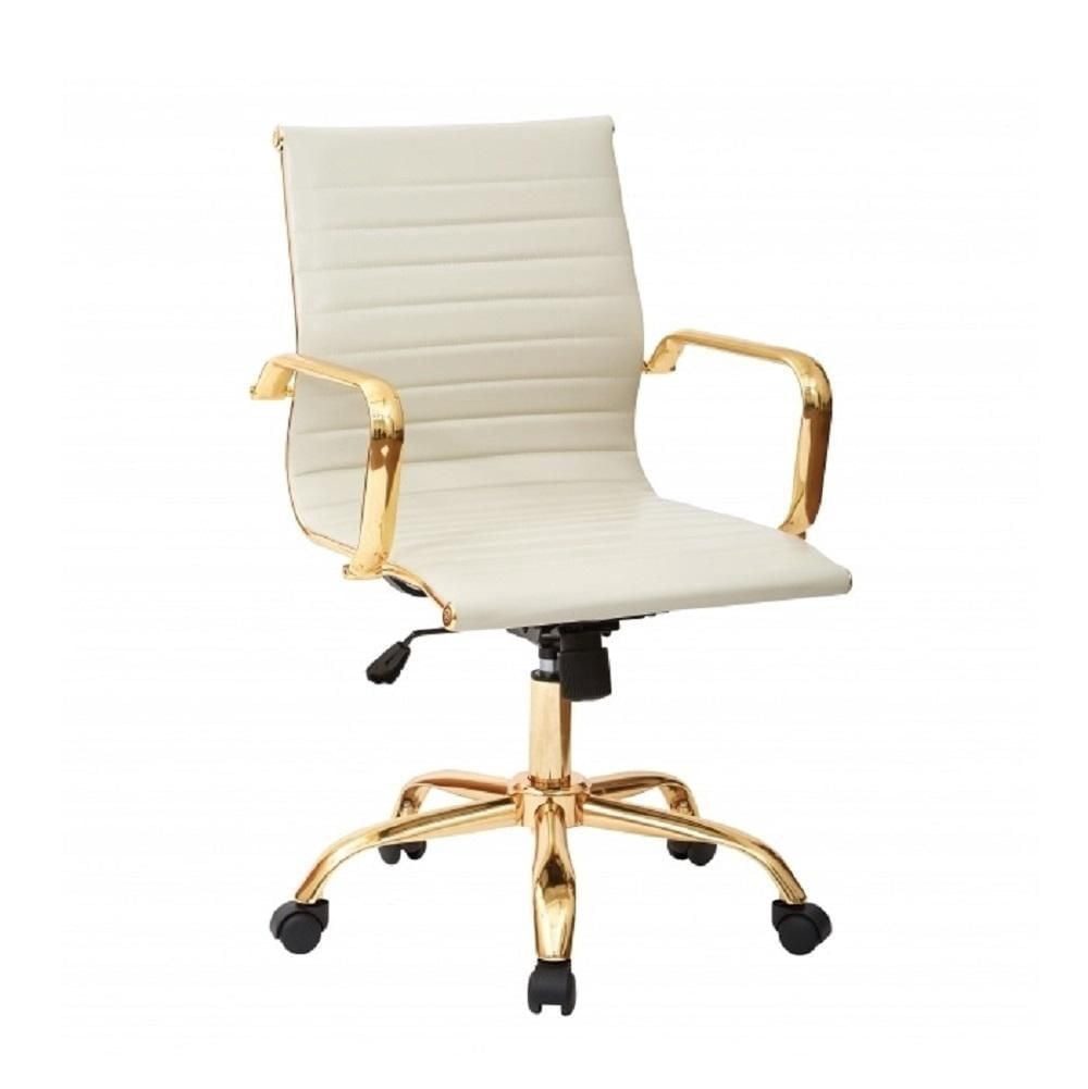 Office Chair Toni Low Back White & Gold Luxury Executive Conference  Lumbar Support Ergonomic
