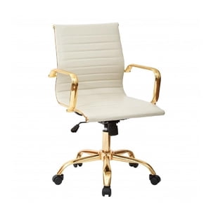 Office Chair Toni Low Back White & Gold Luxury Executive Conference  Lumbar Support Ergonomic
