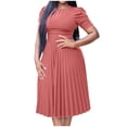 thumbnail image 1 of LOVZFMLL Robe d'Été pour Femme Grande Taille2025 Décontractée à Manches Courtes Taille Empire Coupe Ample Évasée Plissée Maxi Robe T-Shirt Rose P, 1 of 5