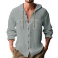 thumbnail image 2 of Chemise à Manches Longues pour Homme, Décontractée, Unie, Cardigan de Vacances, Chemises à Capuche, Hauts, 2 of 6