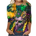 thumbnail image 1 of Penkiiy T-shirt Blouse à Manches 3/4 Col Rond Imprimé Mode Mardi Gras pour Femmes G Multicolore, 1 of 5