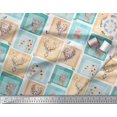 thumbnail image 2 of Soimoi Polyester Crepe Fabric Bird & Reindeer Face Patchwork Print Fabric by The Yard 52 Inch Wide, 2 of 3