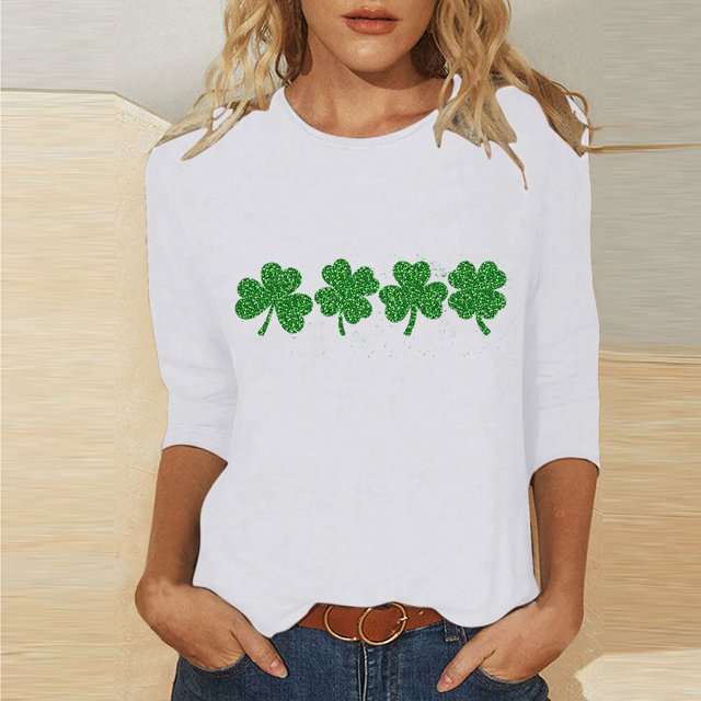 T-Shirt Imprimé pour Dames, Col Rond, Manches Trois-Quarts, Manches 3/4, Coupe Ample