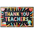 thumbnail image 2 of Colorful Thank You Teachers Backdrop Banner, Teacher Appreciation Day Decor, Education Theme Background, for Classroom Celebrations Teacher Parties Photo Props, 2 of 4