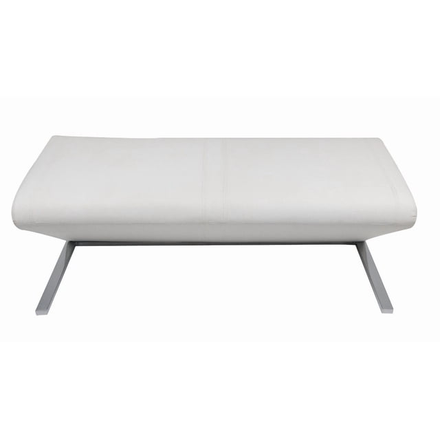 Canadian Banc Zen Sans Dossier Blanc avec Siège Rectangulaire en Similicuir Blanc avec Coutures Cousues, Soutenu par une Plaque de base Chromée Robuste avec Deux Pattes Plates, Idéal pour les Meubles d'Entrée Ou comme Banc de Rangement pour la Salle à Manger Ou les Milieux Commerciaux.