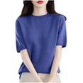 thumbnail image 1 of KIHOUT Nouveaux Hauts de Mode d'Été pour Femmes 2024, Veste de Déplacement pour Dames à Col Rond, Manches Courtes, Couleur Unie, Sans Capuche, Bleu, TG, 1 of 3