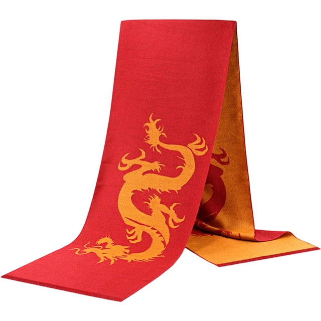 Jiibva Men's Dragon Print Scarf, Polyester Long Pashmina-Style Scarf for Winter and Fall