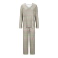 thumbnail image 4 of Timegard Pajamas Sets for Women 2 Piece Stripted Long Sleeve V Neck Ruched Top and Pants Fall Pjs Outfits, 4 of 5