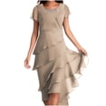 thumbnail image 2 of LSLJS Women Mode Été Couleur Unie Patchwork Chiffon Manches Courtes Col Rond Dress, Robe d'Été Plage Dresses, 2 of 6