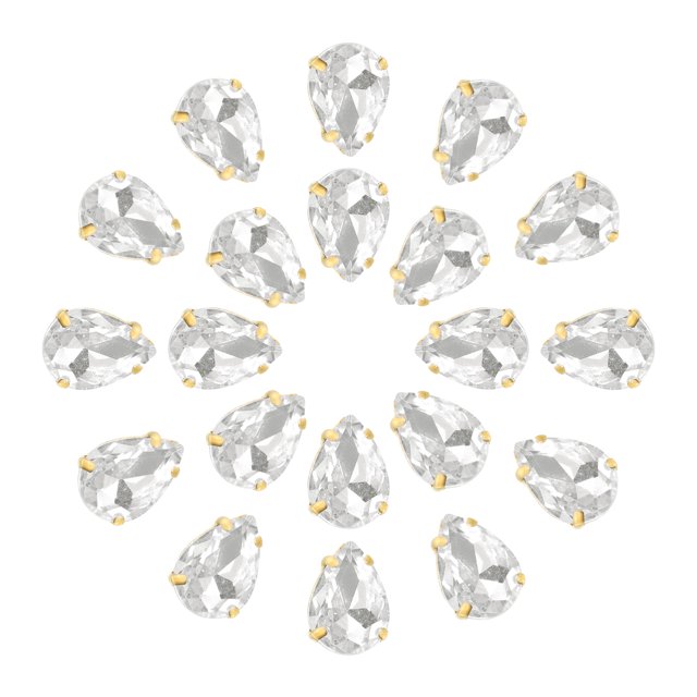 Unique Bargains 20Pack Teardrop Sew on Rhinestone - 14x10mm Glass Teardrop Crystal Rhinestones in Gold Prong Setting (White)
