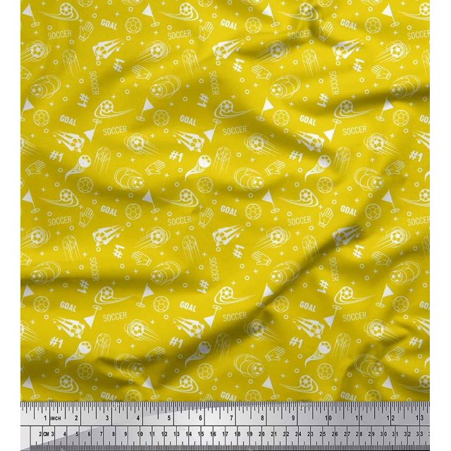 Soimoi Rayon Crepe Fabric Geometric Sign,Flag & Football Sports Printed Fabric 1 Yard 46 Inch Wide