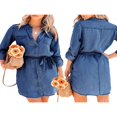 thumbnail image 4 of PENGXIANG Robe en Denim à Manches Longues pour Femmes, Robe Chemise en Denim Boutonnée, Printemps Automne, Décontractée, Taille à Nouer, Robe en Jean Bleu Pâle L, 4 of 4