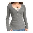 thumbnail image 2 of Gupgi T-Shirts Patchwork à Manches Longues avec Bouton-Poussoir Slim pour Femmes, 2 of 8
